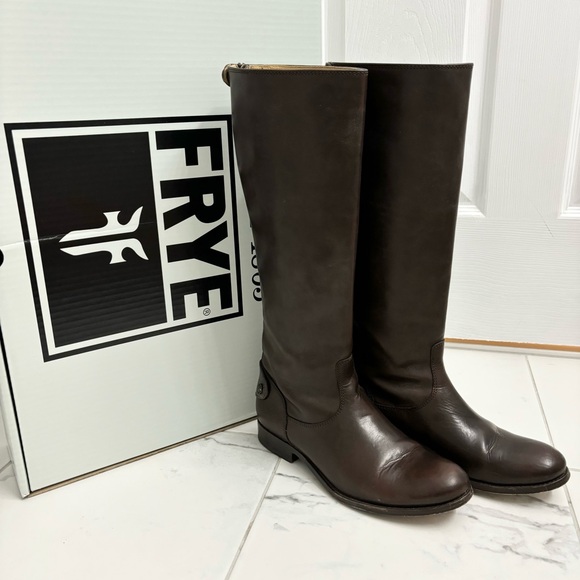 Frye Melissa Button Back Zip Leather Riding Boots Women’s 7.5 Equestrian Brown